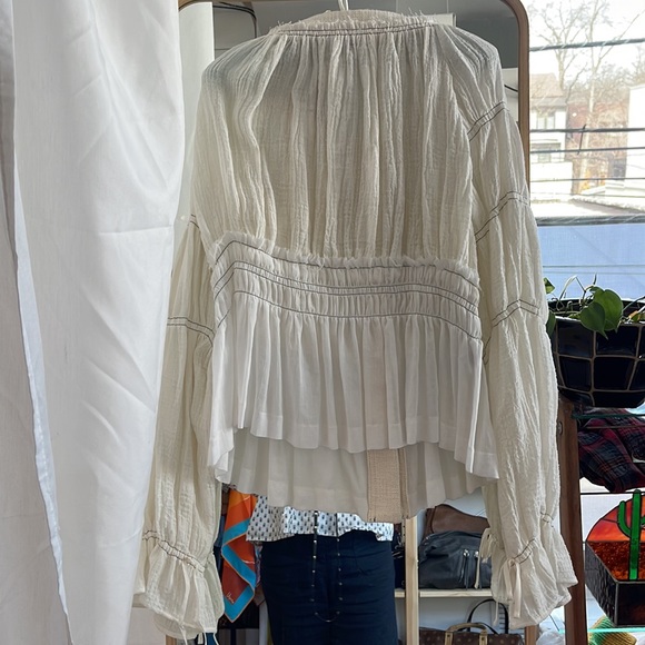 Altuzarra Bone Linen distressed billowy sleeve button up jacket blouse - Picture 12 of 12